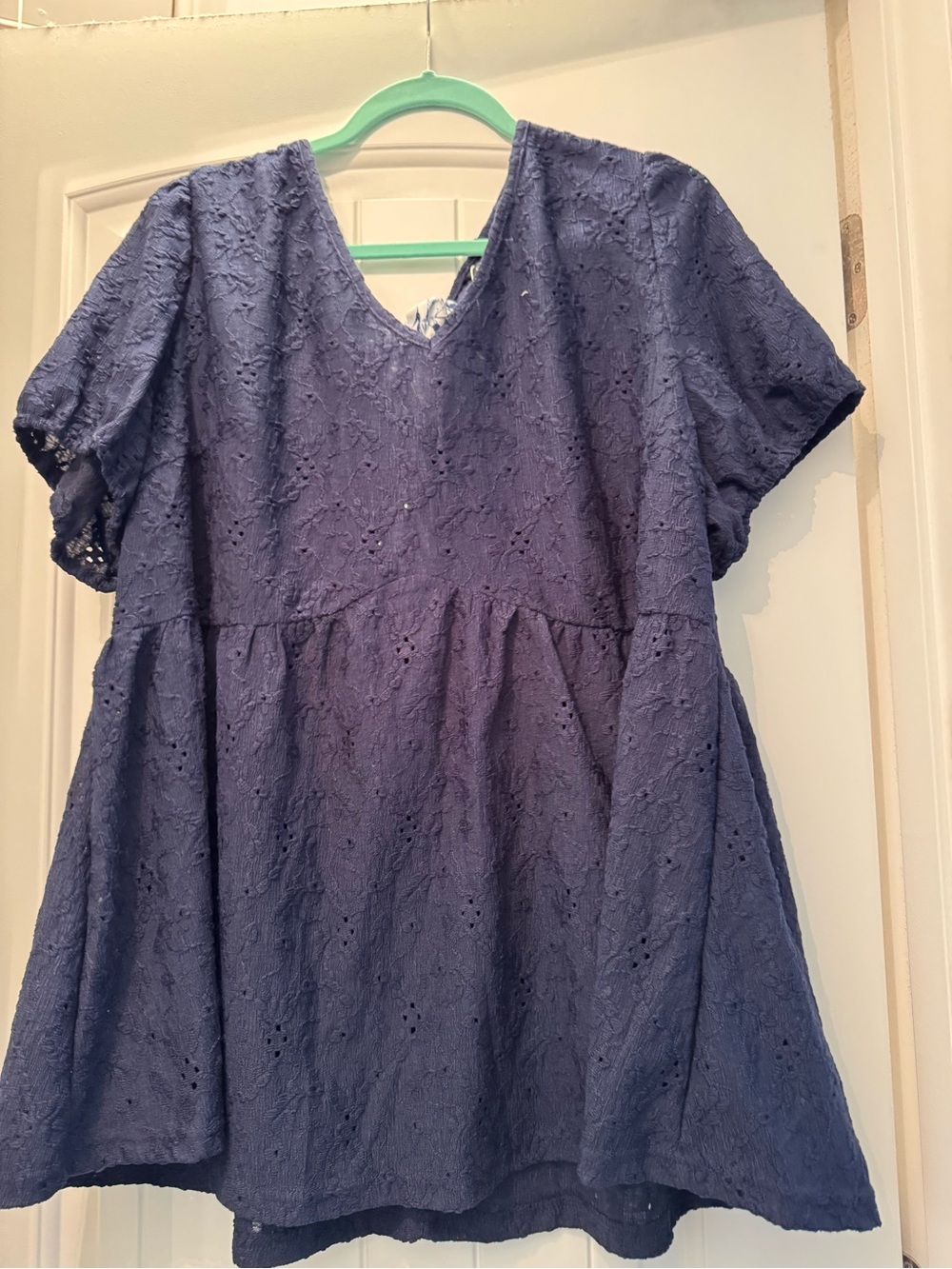 BloomChic Navy Blue Eyelet Peplum Blouse